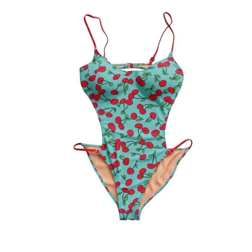 NWOT Vintage Y2K Pan Dulce Cherry Print Cutout Monokini Swimsuit Size 11/12
